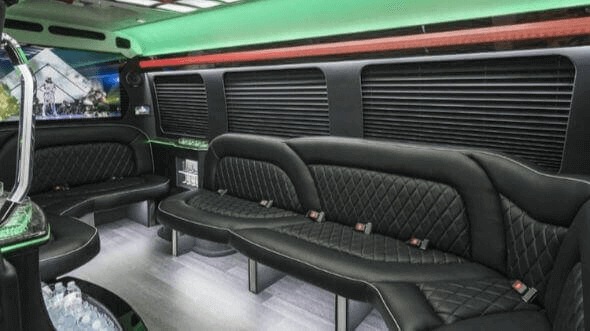 columbia 18 passenger party bus interior